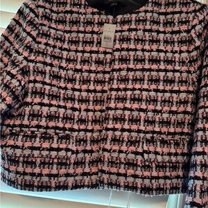 Ann Taylor Pink and Black Tweed Cropped Blazer